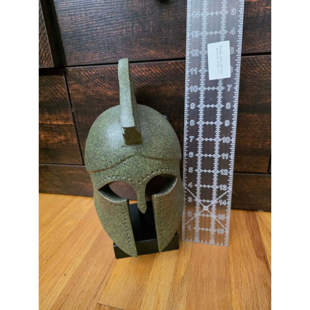 Spartan Warrior Helmet Sculpture Greek Corinthian Resin Decor on Stand 12"